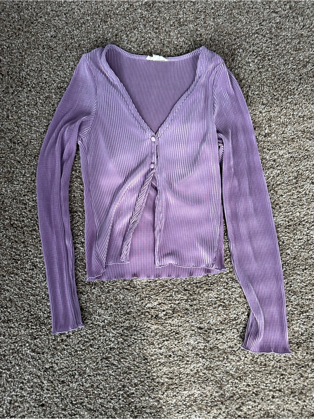 La Hearts Lavender Ribbed V-Neck Button-Front Long Sleeve Top